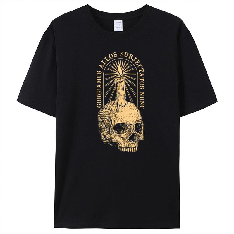 Gorgiamus Allos Subjectatos Nunc Addams Motto T-Shirt Unisex