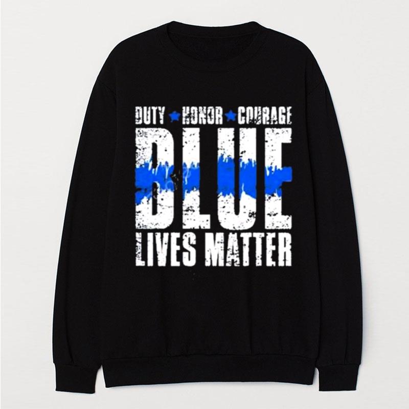 Little Girl Wearing Duty Honor Courage Blue Lives Matter T-Shirt Unisex