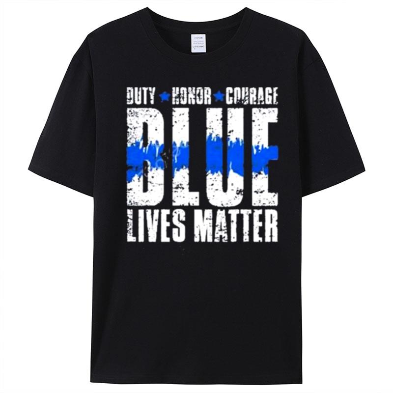 Little Girl Wearing Duty Honor Courage Blue Lives Matter T-Shirt Unisex