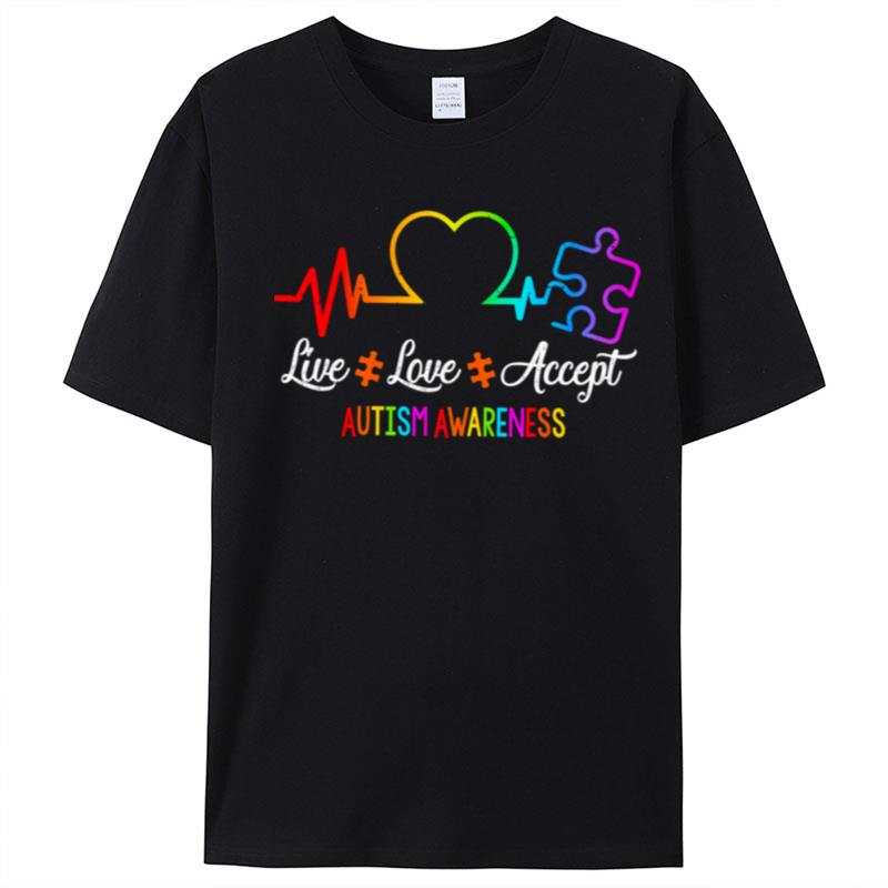 Live Love Accept Autism Awareness Heartbea T-Shirt Unisex