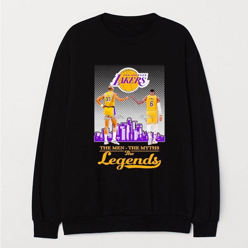 Los Angeles Lakers Abdul Jabbar And Lebron James The Men The Myth The Legends Signatures T-Shirt Unisex