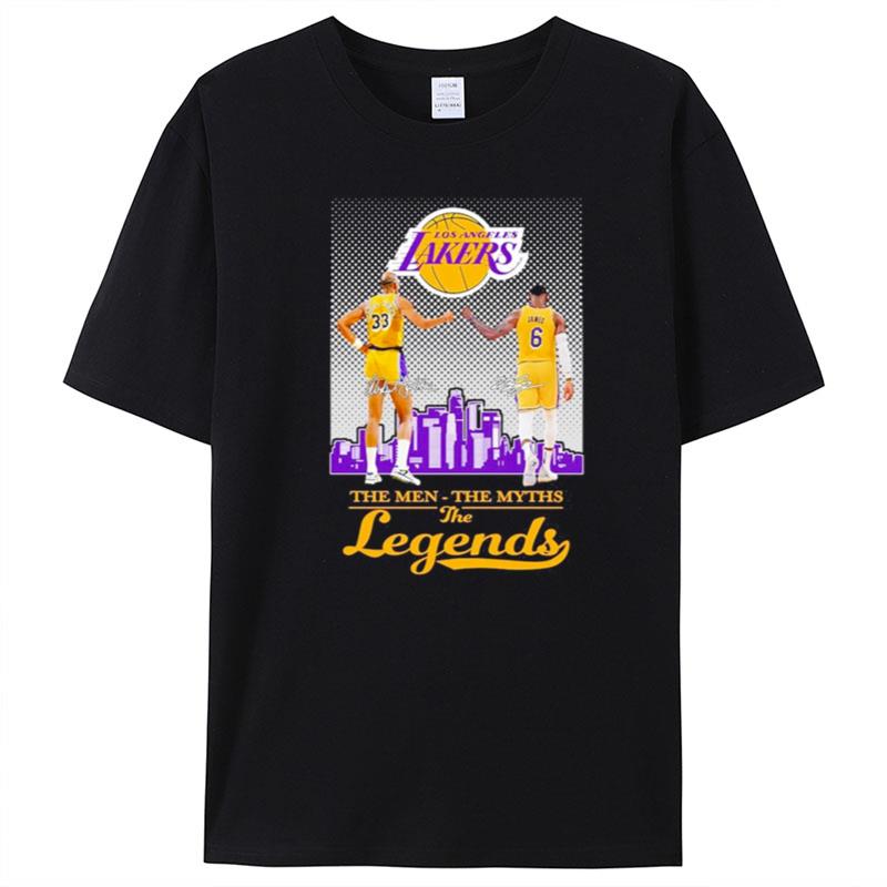 Los Angeles Lakers Abdul Jabbar And Lebron James The Men The Myth The Legends Signatures T-Shirt Unisex