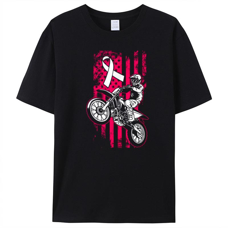 Motocross American Flag Breast Cancer Awareness T-Shirt Unisex