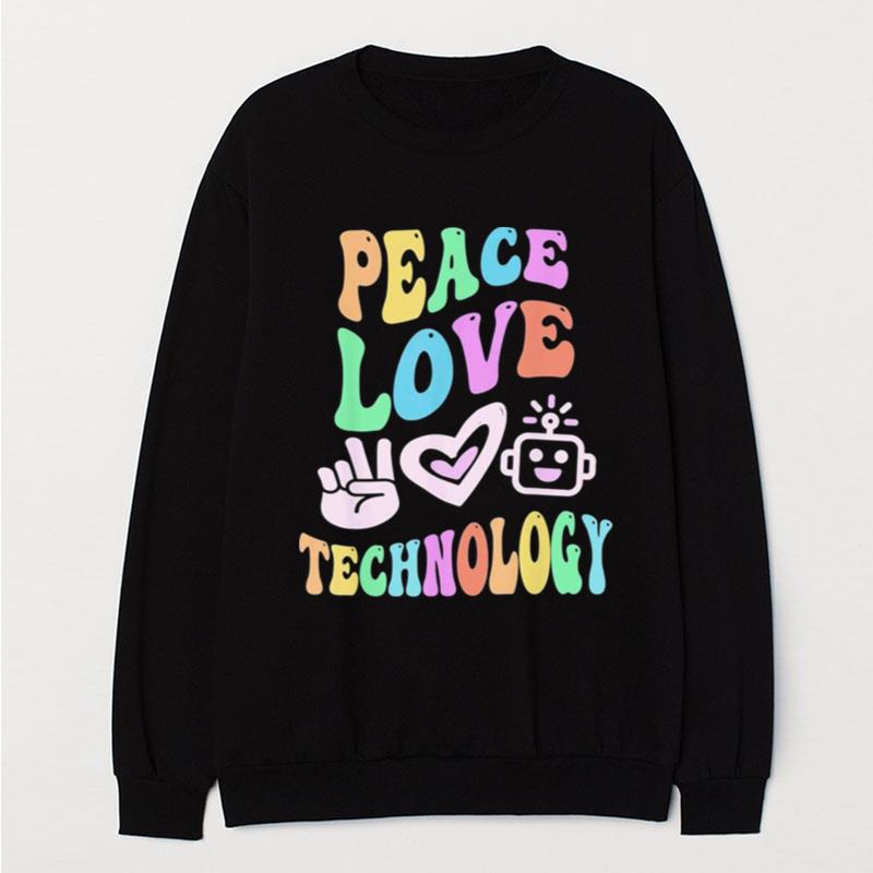 Peace Love Technology Retro Computer Teacher Groovy School T-Shirt Unisex