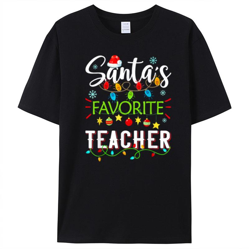 Santa's Favorite Teacher Christmas Santa Hat Light T-Shirt Unisex