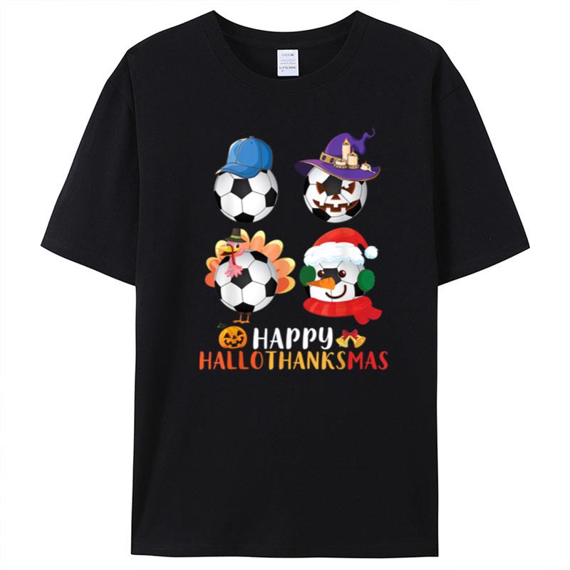 Soccer Balls Witch Pilgrim Noel Costume Happy Hallothanksmas T-Shirt Unisex