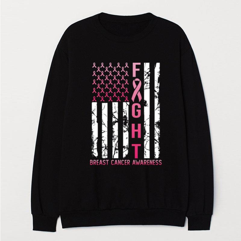 Usa Pink Flag Breast Cancer Awareness T-Shirt Unisex