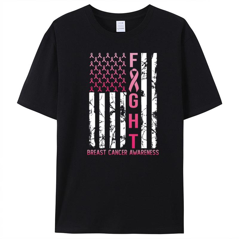 Usa Pink Flag Breast Cancer Awareness T-Shirt Unisex