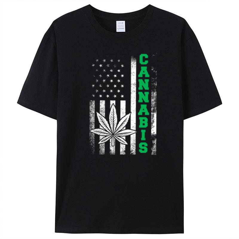 Weed 420 Cannabis Stoner American Flag Marijuana T-Shirt Unisex