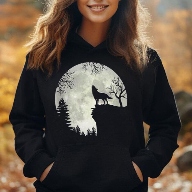 Wolf And Moon Halloween T-Shirt Unisex