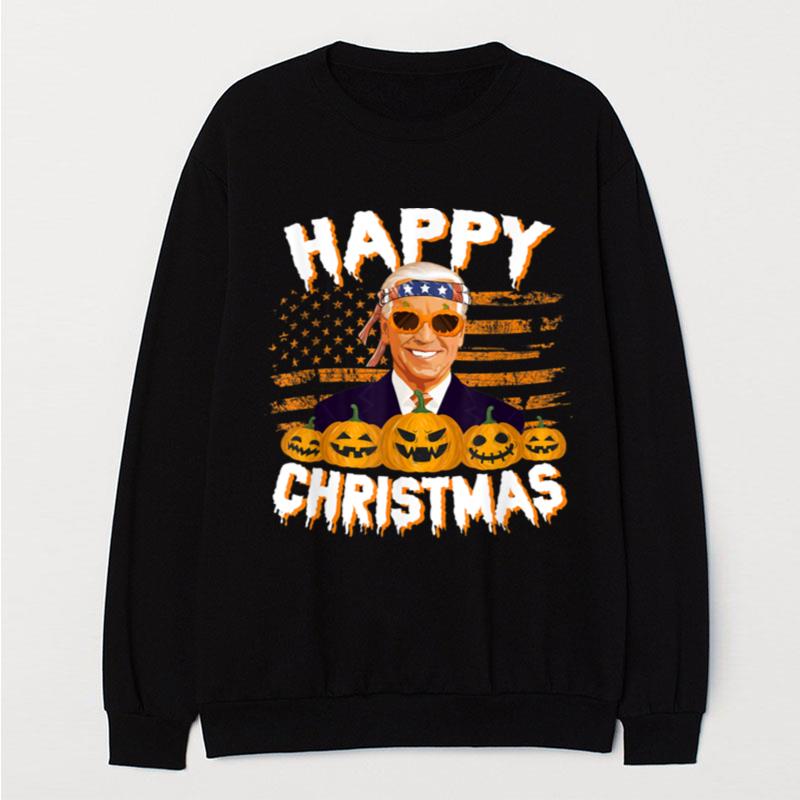 Xmas Merry Christmas Funny Happy Halloween Anti Joe Biden T-Shirt Unisex
