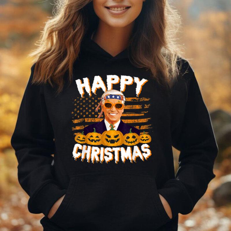 Xmas Merry Christmas Funny Happy Halloween Anti Joe Biden T-Shirt Unisex