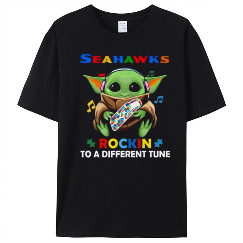 Baby Yoda Hug Seattle Seahawks Autism Rockin To A Different Tune T-Shirt Unisex