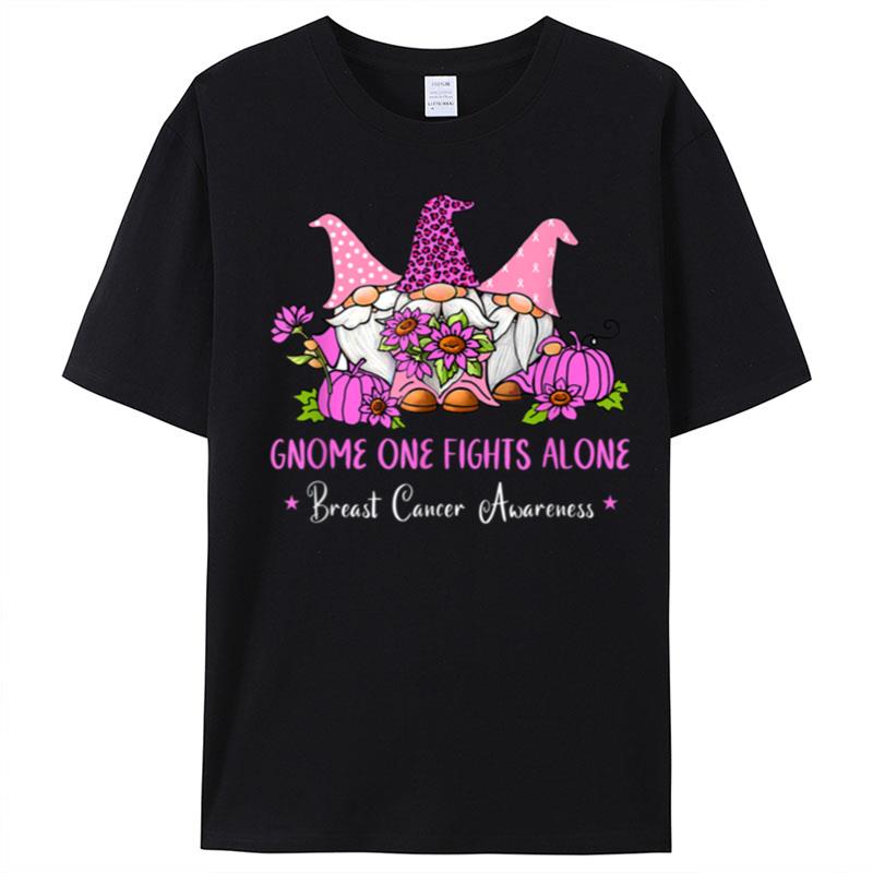 Breast Cancer Awareness Gnome One Fights Alone Pink Ribbon T-Shirt Unisex