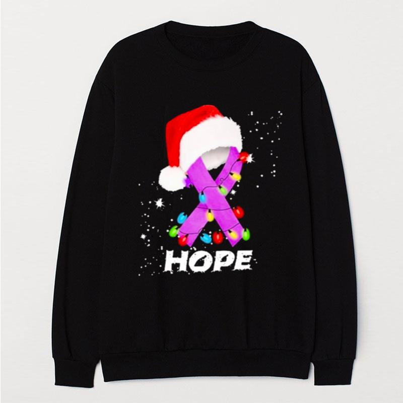 Breast Cancer Christmas Santa Hat Violet Ribbon Light T-Shirt Unisex