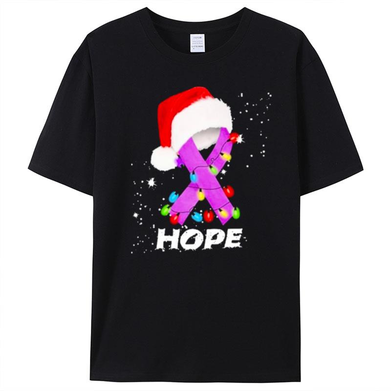 Breast Cancer Christmas Santa Hat Violet Ribbon Light T-Shirt Unisex