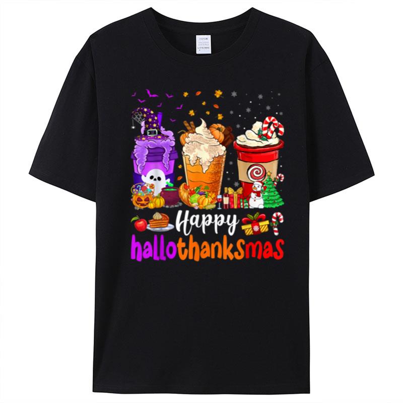 Coffee Latte Happy Hallothanksmas Latte Lover Xmas Pajama T-Shirt Unisex