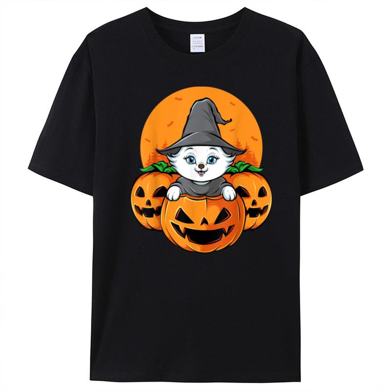 Cute Halloween Cat Witch Hat Pumpkin For Kids Girls T-Shirt Unisex