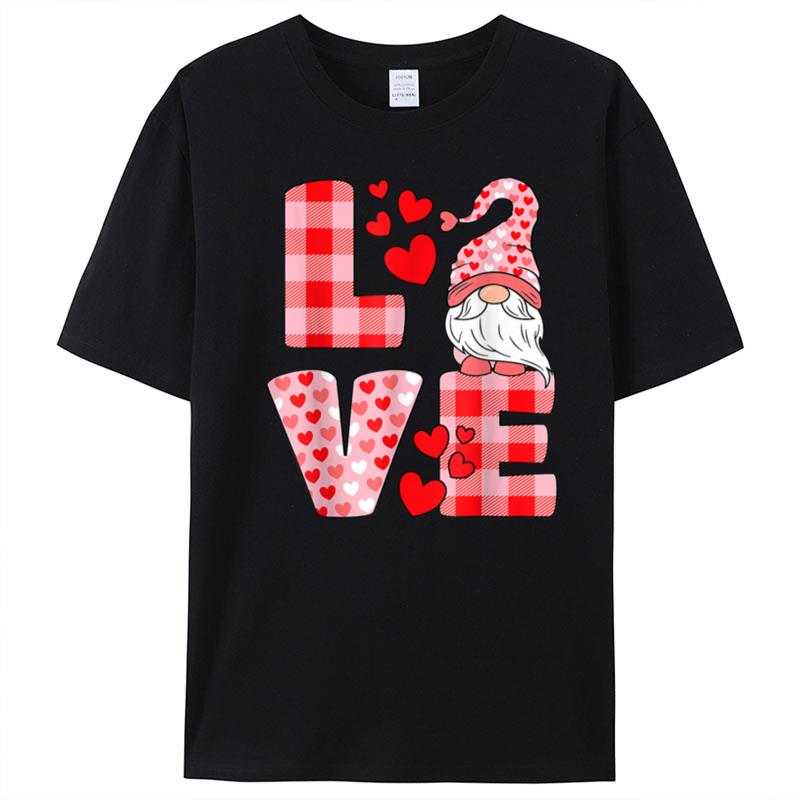 Cute Love Heart Gnome Pink Valentines Day Hearts Lover Plaid T-Shirt Unisex