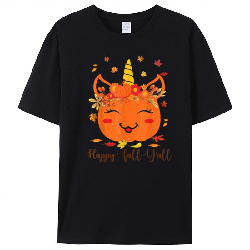 Cute Unicorn Pumpkin Thanksgiving Happy Fall Yall Girl Women T-Shirt Unisex