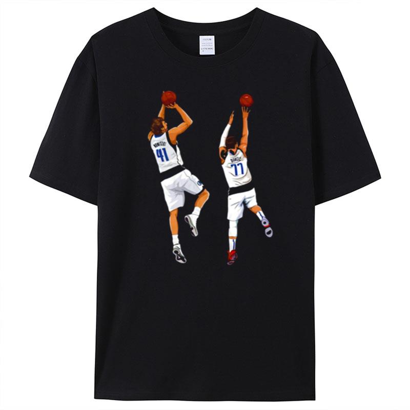 Dirk Nowitzki And Luka Doncic Number 41 And 77 Dallas Mavericks T-Shirt Unisex