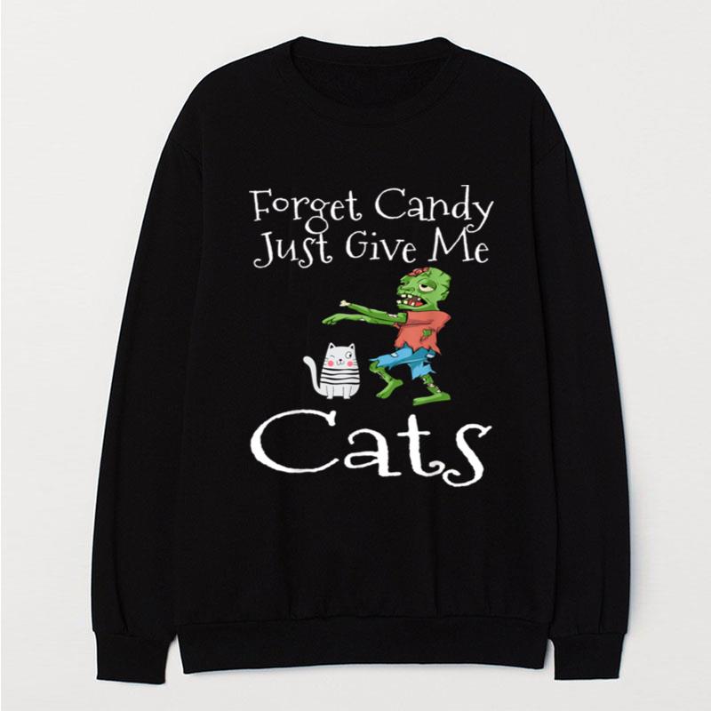 Forget Candy Just Give Me Cats Funny Halloween Zombie Cat T-Shirt Unisex