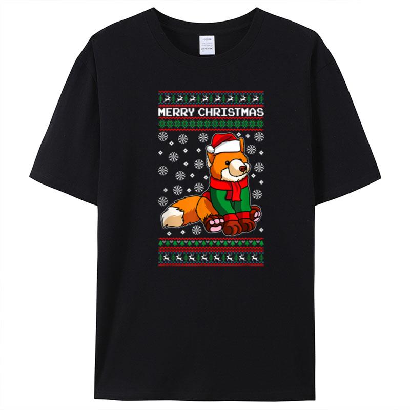 Fox Wearing Santa Hat And Sweater Ugly Christmas T-Shirt Unisex