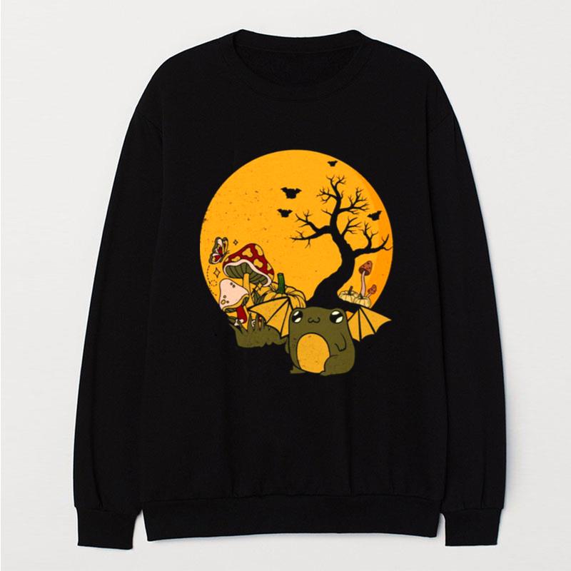 Frog Bat Cottagecore Aesthetic Halloween Mushroom Pumpkin T-Shirt Unisex