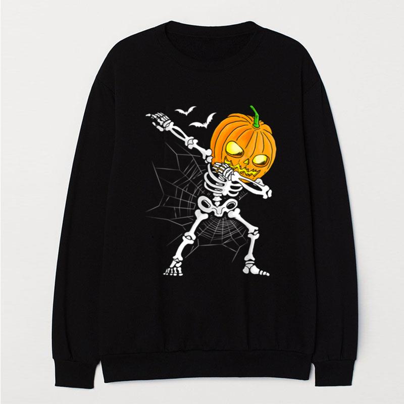 Funny Halloween Boys Kids Dabbing Skeleton Pumpkin Scary T-Shirt Unisex