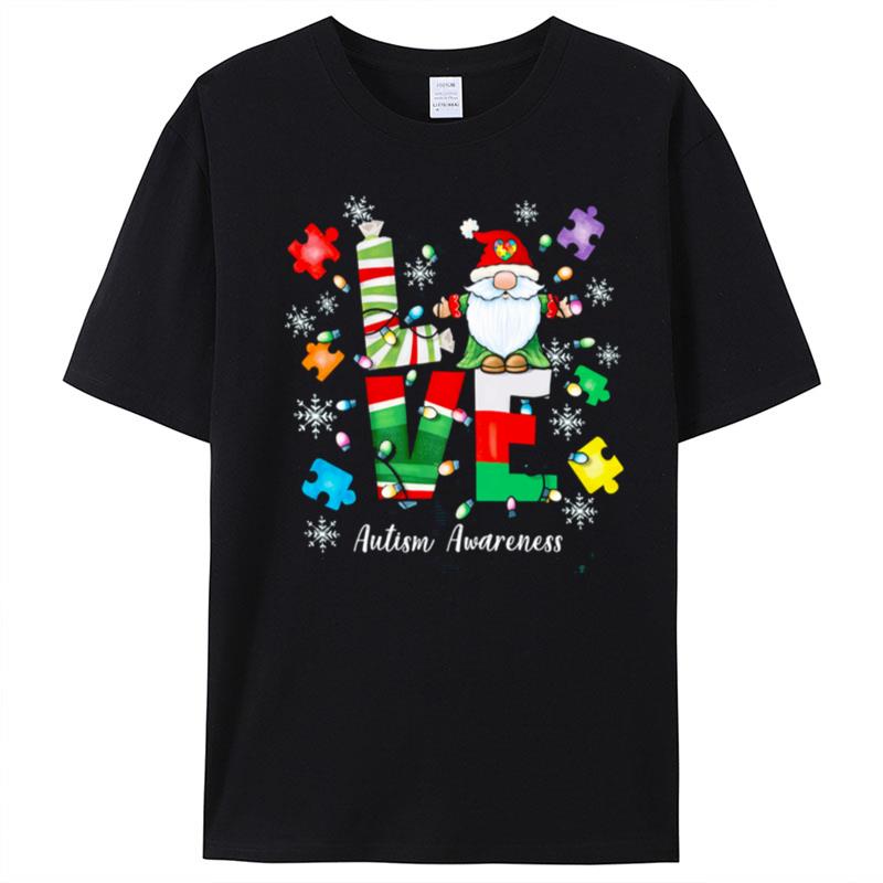 Gnome Love Autism Awareness Light Merry Christmas T-Shirt Unisex