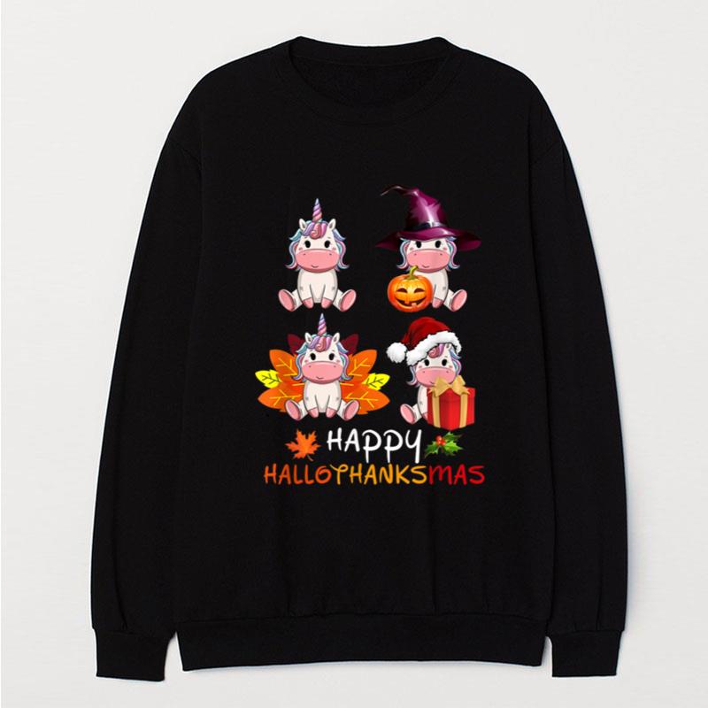 Happy Hallothanksmas Cute Unicorn Lover Halloween Christmas T-Shirt Unisex