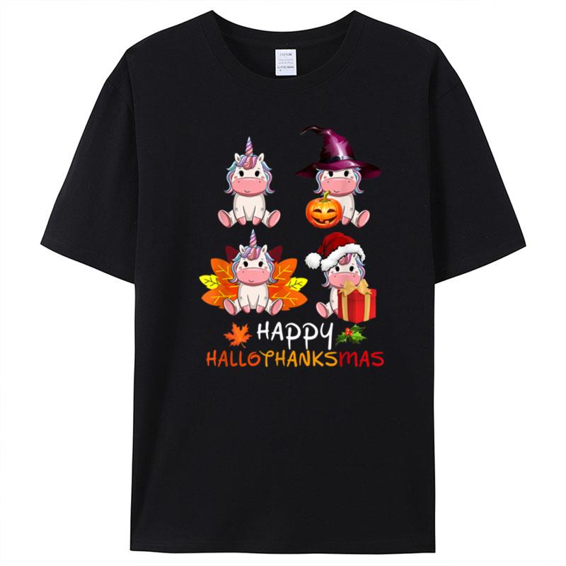 Happy Hallothanksmas Cute Unicorn Lover Halloween Christmas T-Shirt Unisex