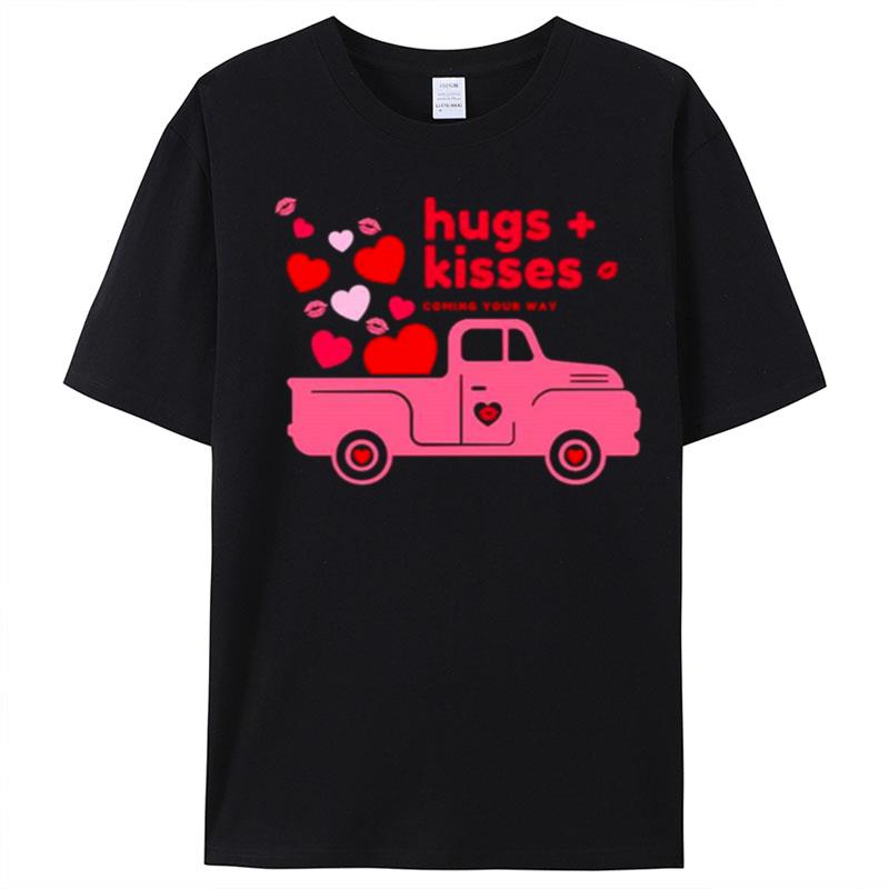 Hugs And Kisses Pink Truck With Hearts And Kisses Happy Valentine's Day T-Shirt Unisex