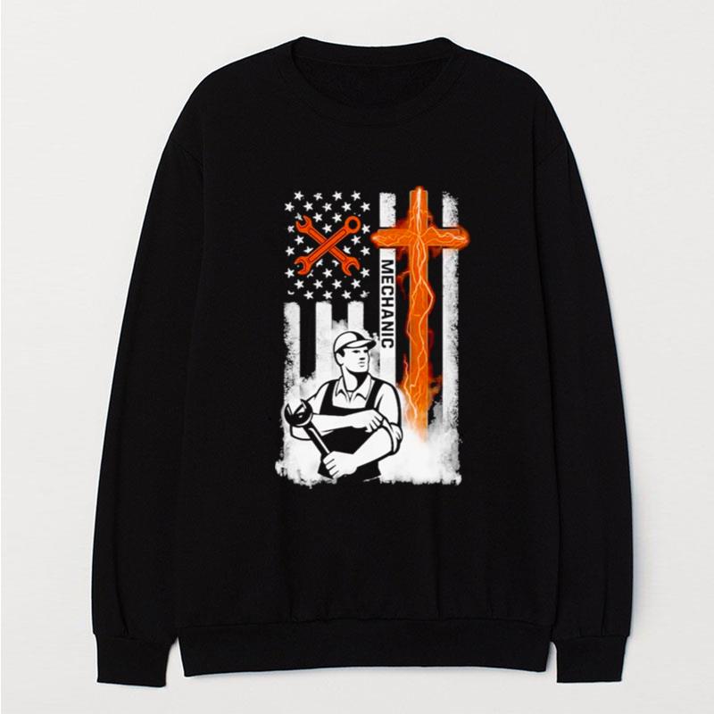 Mechanic With American Flag T-Shirt Unisex