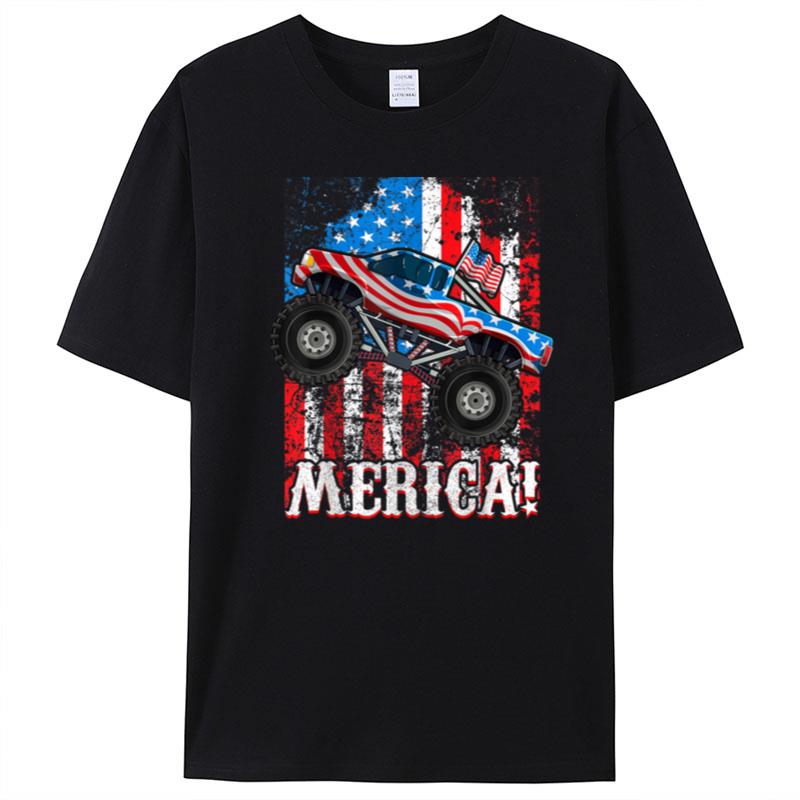 Merica Monster Truck American Flag July 4Th Boys Kids T-Shirt Unisex