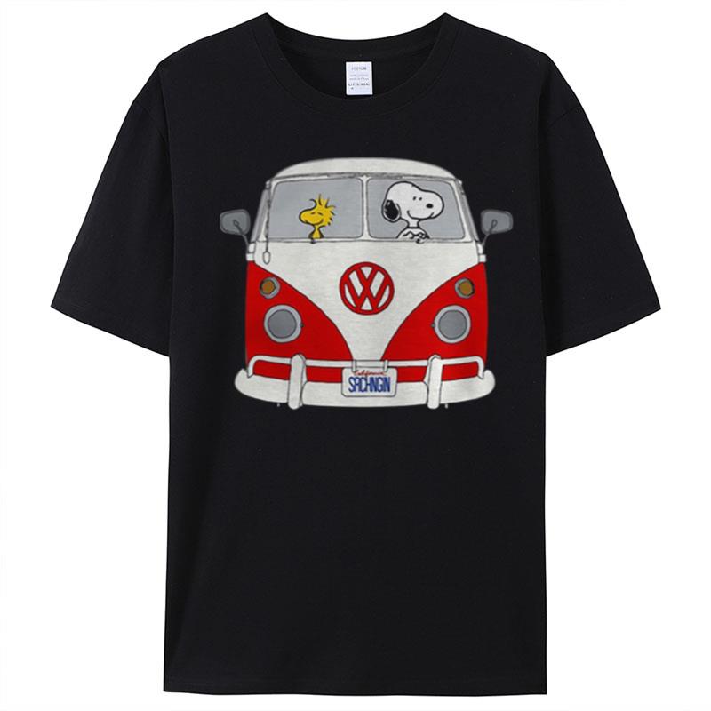 Official Snoopy And Woodstock Driving Hippie Volkswagen Beetle T-Shirt Unisex