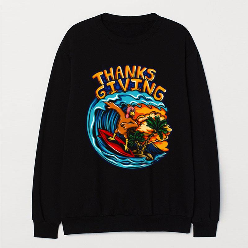 Oldschool Turkey Thanksgiving Surfing Wave T-Shirt Unisex