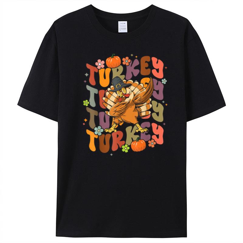 Retro Turkey Floral Thanksgiving Fall Pumpkin Season T-Shirt Unisex