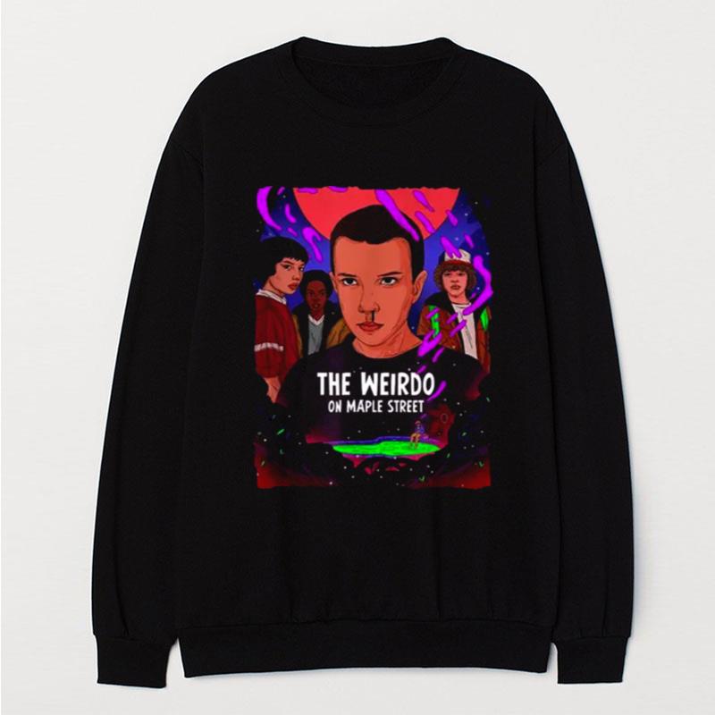 Stranger Things Fan Art The Weirdo On Maple Street Group T-Shirt Unisex