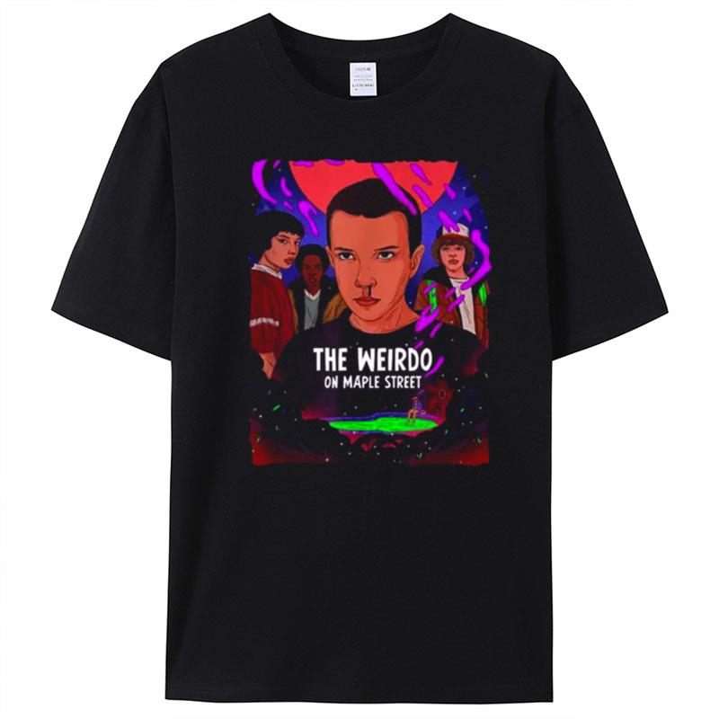 Stranger Things Fan Art The Weirdo On Maple Street Group T-Shirt Unisex