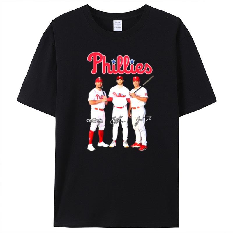 The Phillies J. T. Realmuto Bryce Harper And Kyle Schwarber Signatures T-Shirt Unisex