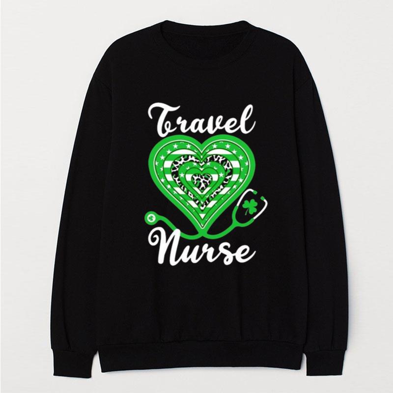 Travel Nurse Stethoscope Heart Us Flag Shamrock Leopard T-Shirt Unisex