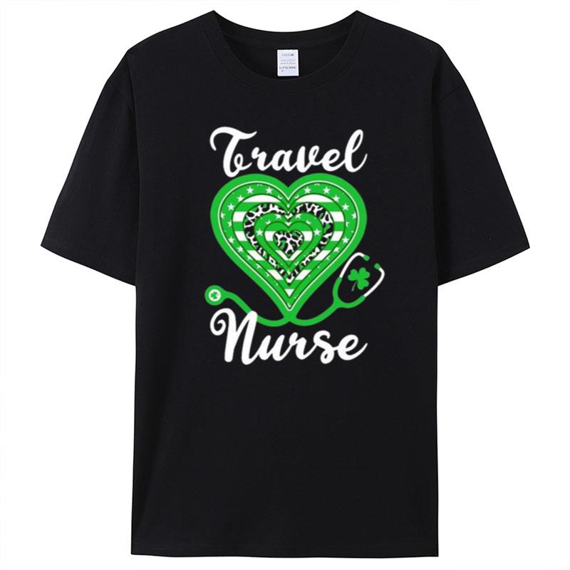 Travel Nurse Stethoscope Heart Us Flag Shamrock Leopard T-Shirt Unisex