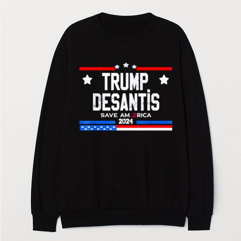 Trump Desantis 2024 Save America Usa Flag T-Shirt Unisex