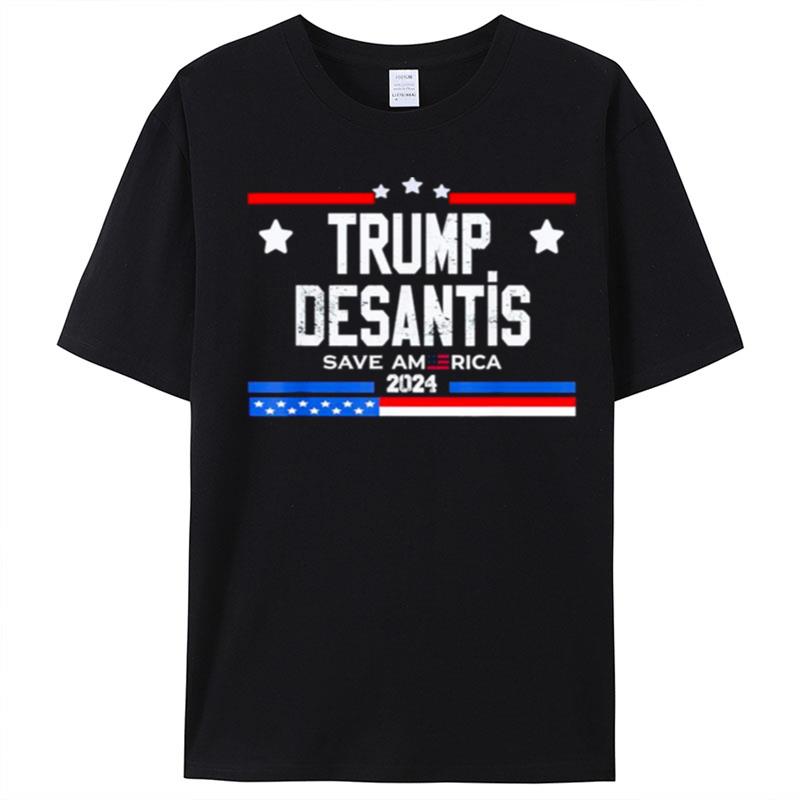 Trump Desantis 2024 Save America Usa Flag T-Shirt Unisex