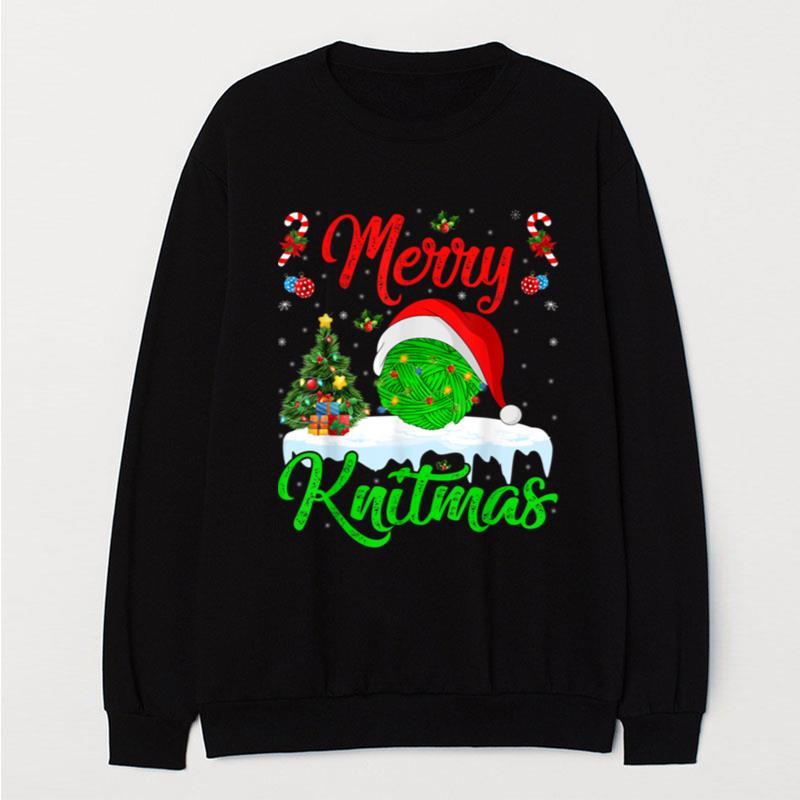 Xmas Tree Lights Santa Merry Knitmas Knitting Christmas T-Shirt Unisex