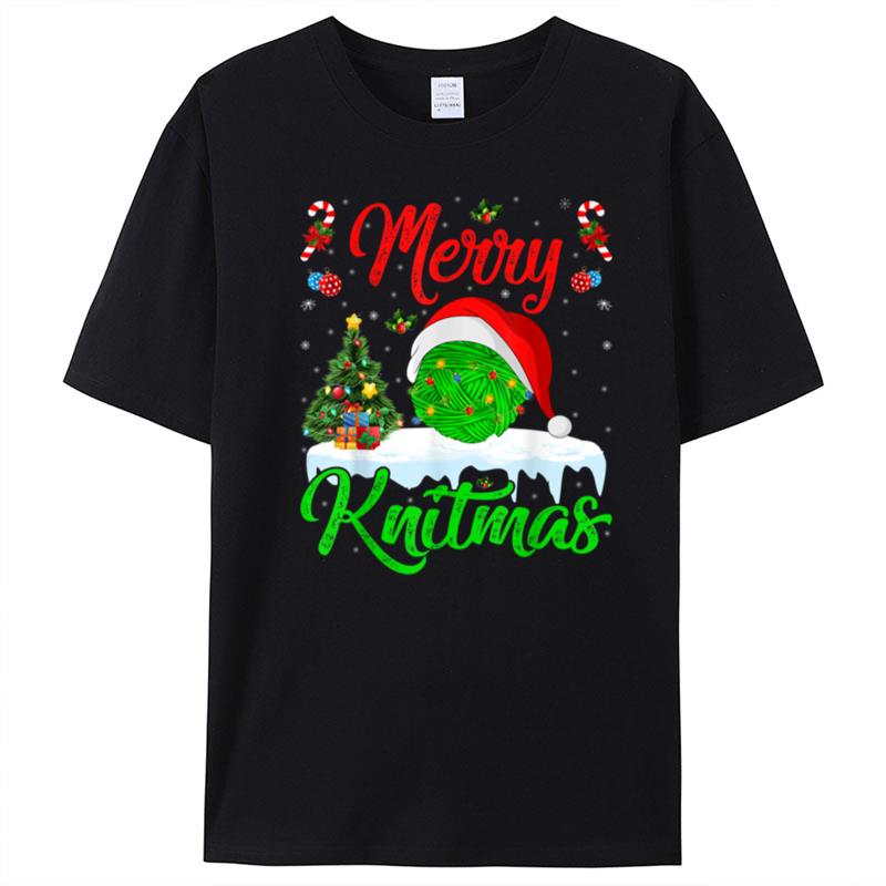 Xmas Tree Lights Santa Merry Knitmas Knitting Christmas T-Shirt Unisex