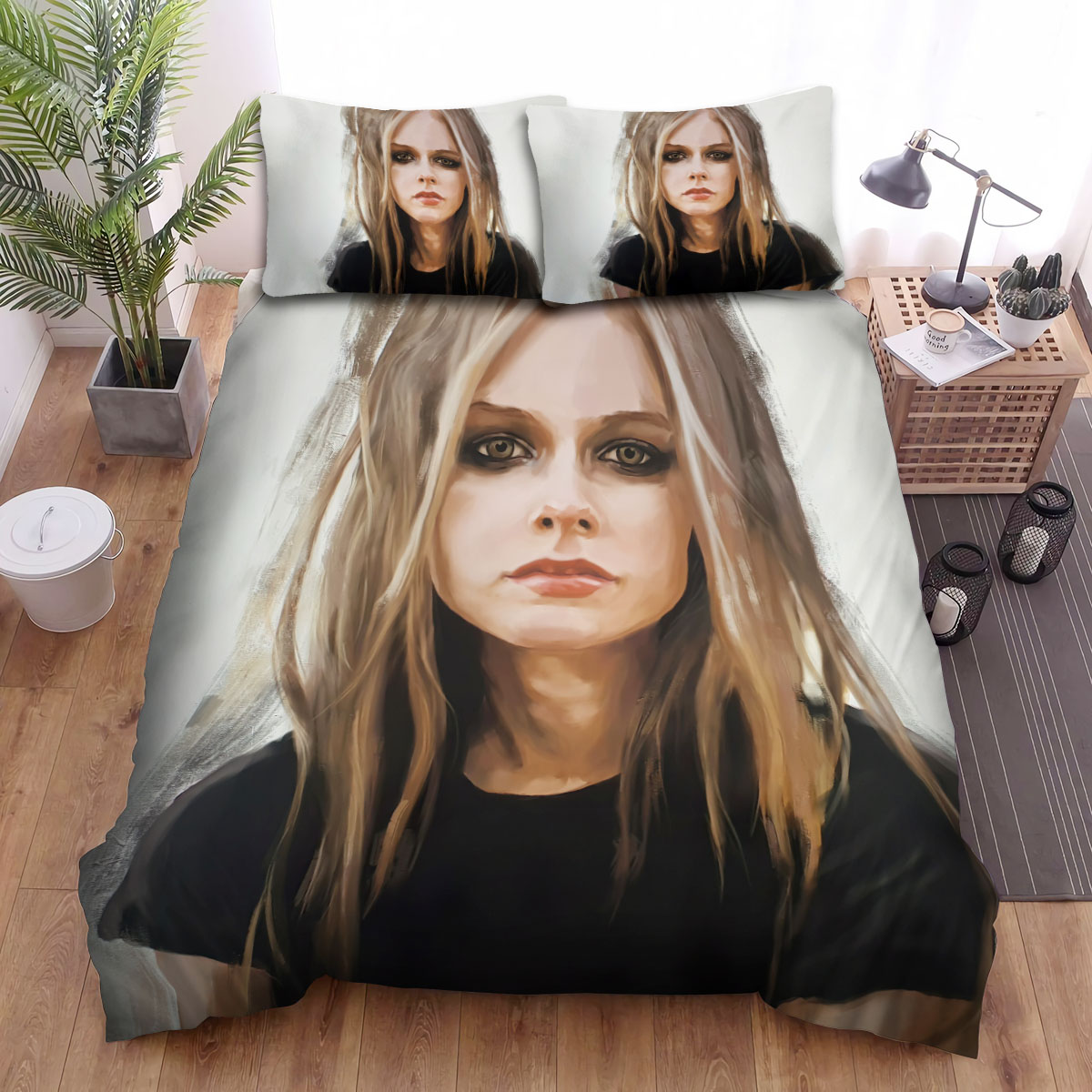 Avril Lavigne In Complicated Music Video Portrait Painting Bed Sheets Spread Duvet Cover Bedding Sets