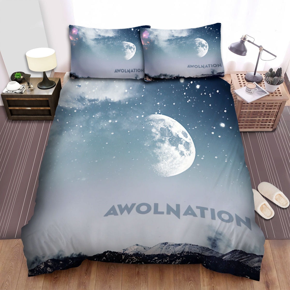 Awolnation Background With Moon And Galaxy Cloud Bedding Sets Duvet Cover  Flatsheet  Pillowcase For Your Lover