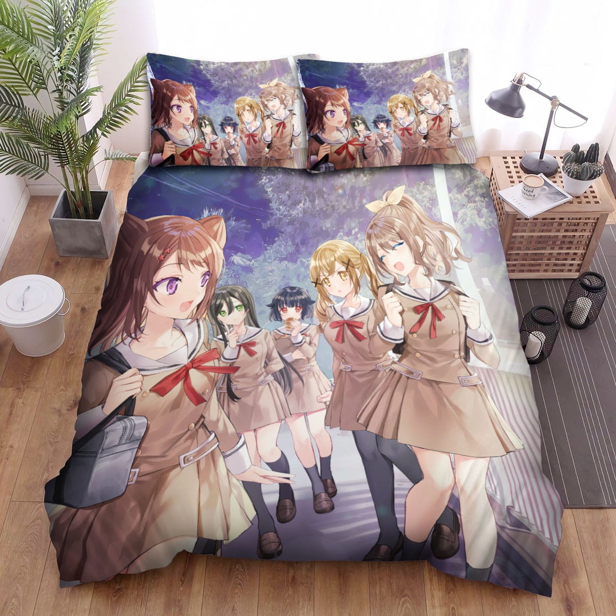 Bang Dream! Poppin? Party Band Goes To School Bedding Sets ? Duvet Cover  Flatsheet  Pillowcases Perfect Gift For Fans